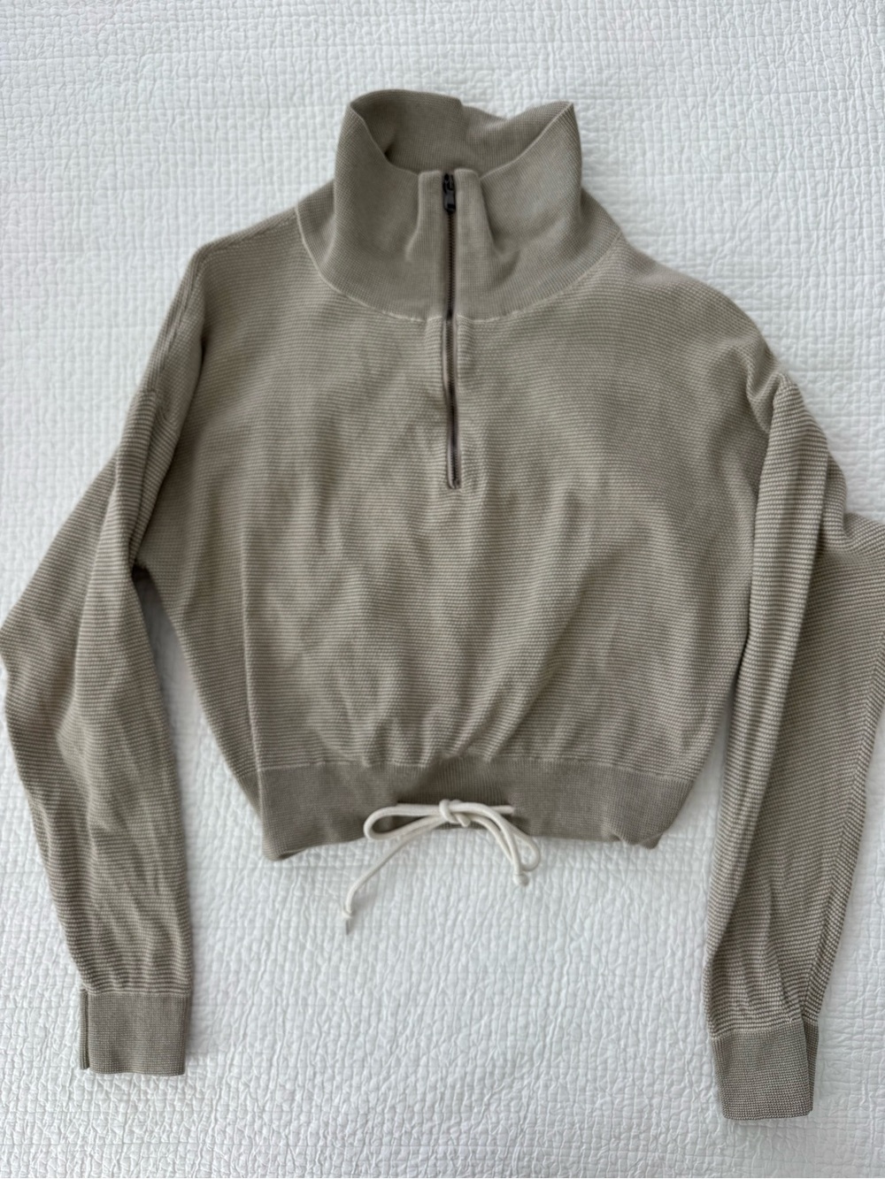 Varley Beige Half-Zip Drawstring Sweater